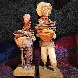 VTG Paper Mache Mexican Folk Art Figures Man And Woman Matching Set‎ Lot of 2